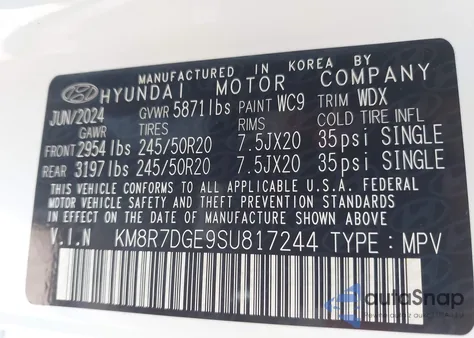 2025 Hyundai Palisade Calligraphy из США, поврежденный, VIN KM8R7DGE9SU817244